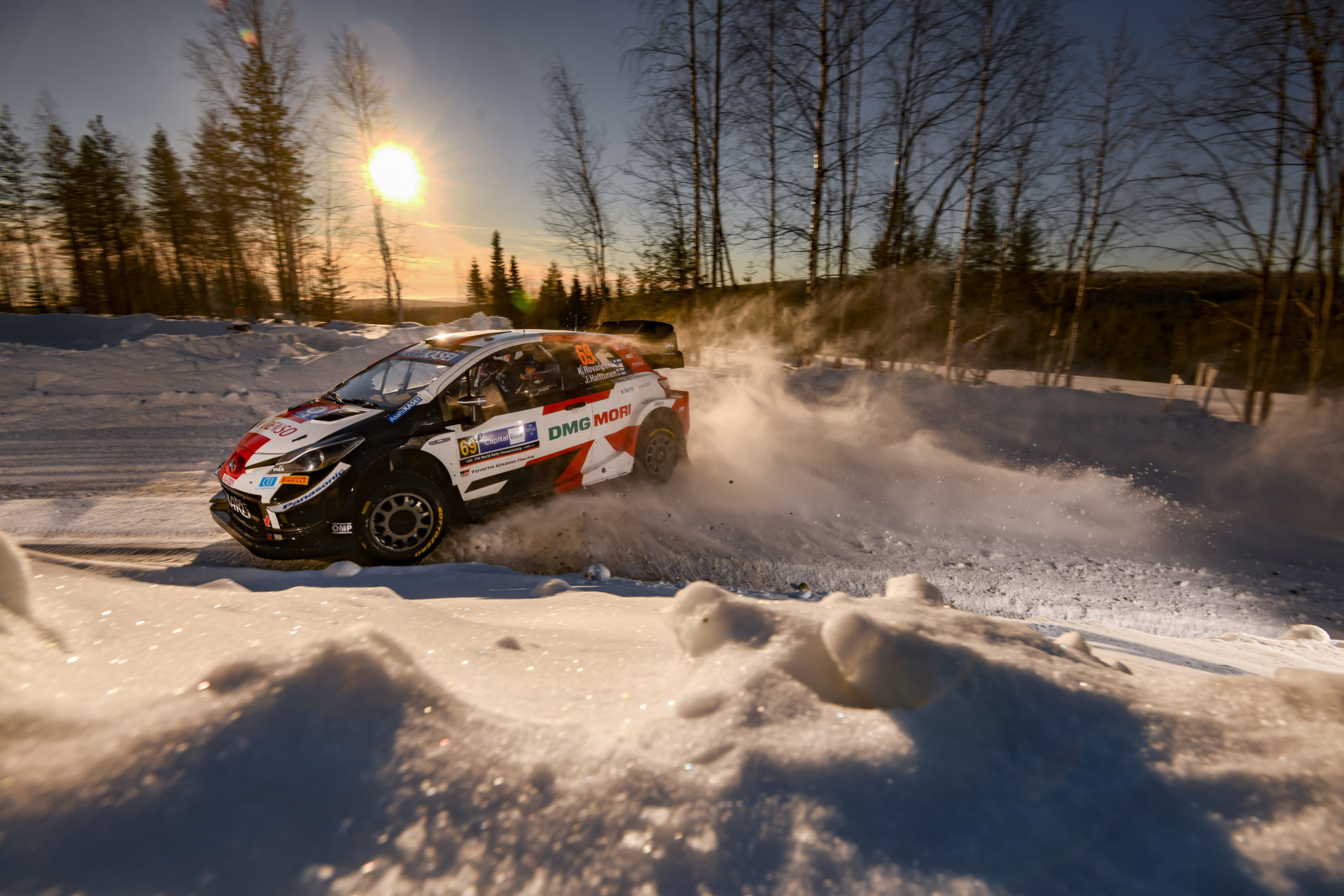 Rally car racing in the snowy Lapland