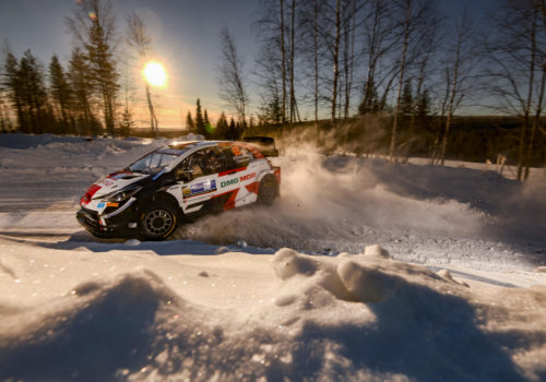 Rally car racing in the snowy Lapland